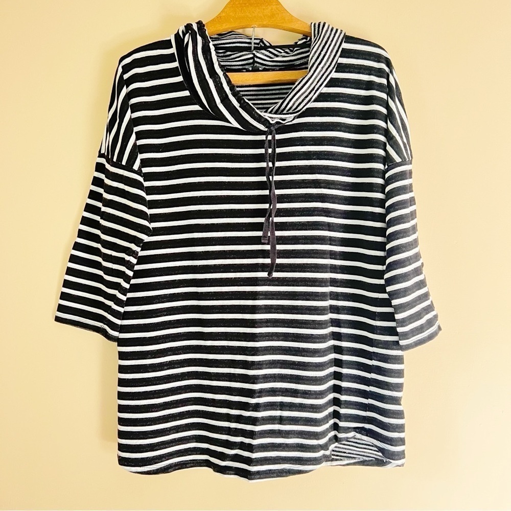 Cable & Gauge Black & White Stripe Cowl Neck Sweatshirt